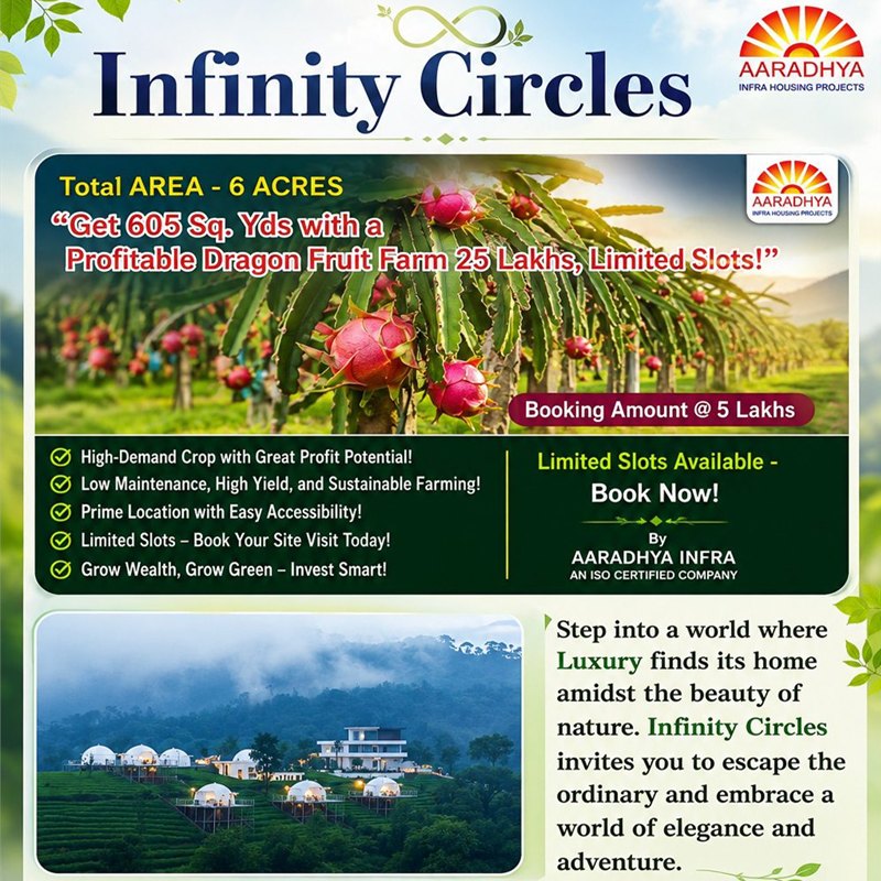 Infinity Circles - 605 sq yds with a dragon fruit farm across 6 acres