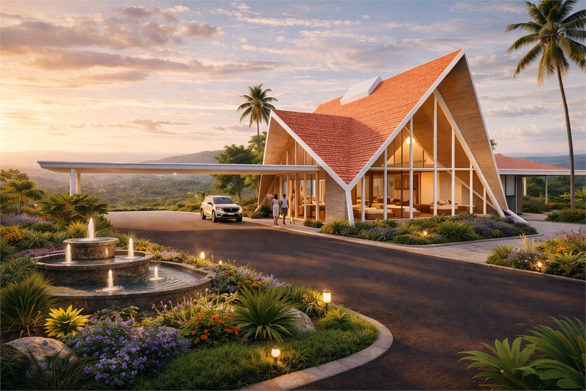 Clubhouse and arrival court at Sunrise Farm Valley